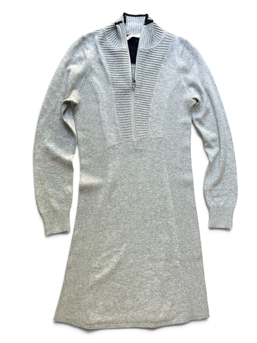 Athleta Light Gray Ribbed Half-Zip Sweater Dress